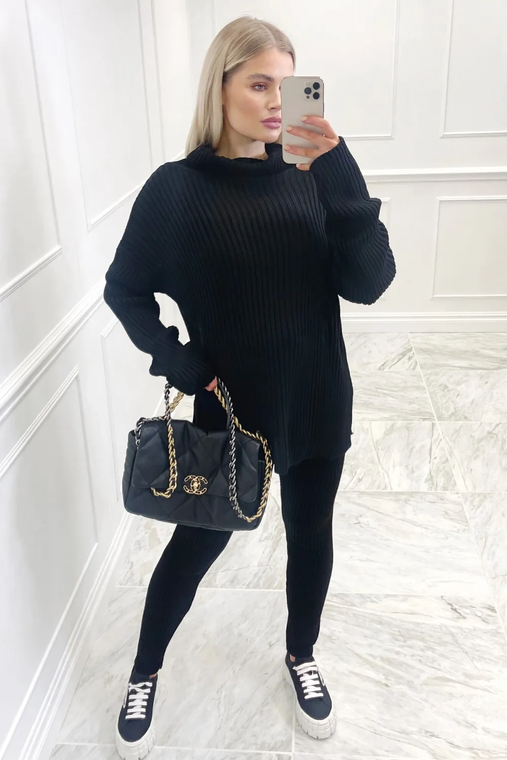 jazmine black knitted roll neck loungewear set