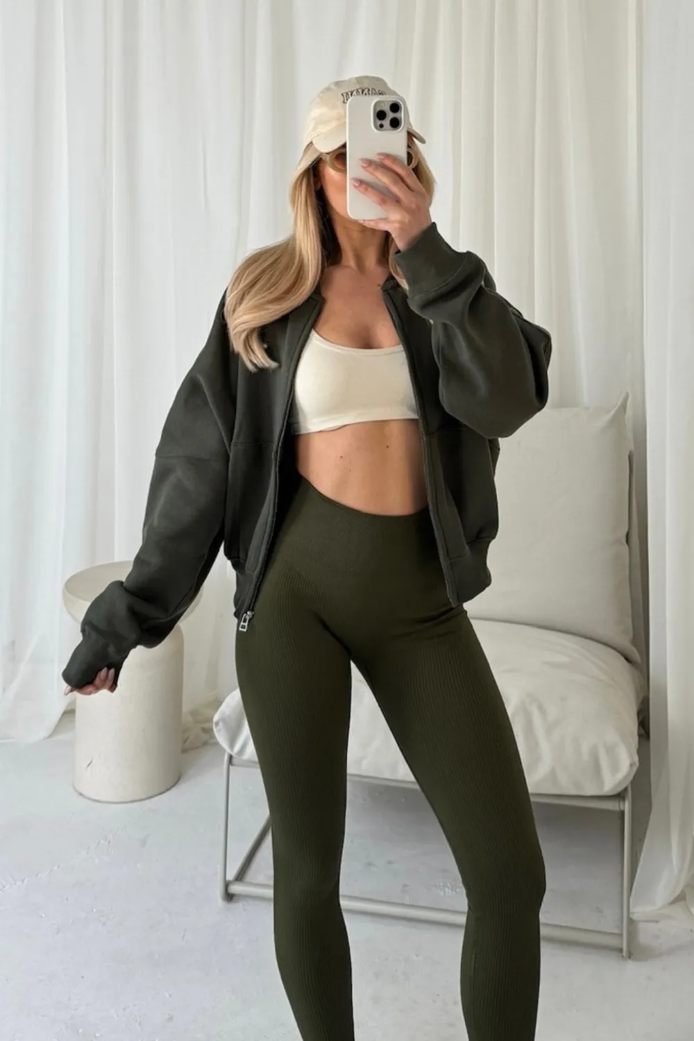 Kaitlyn khaki bomber jacket and legging set