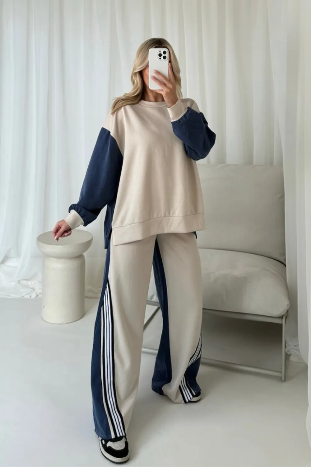 Katie cream contrast sweater lounge set