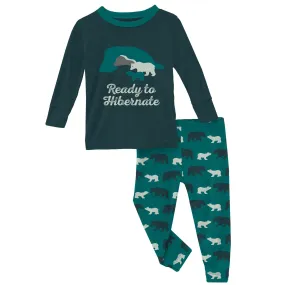 KicKee Pants Cedar Brown Bear Graphic Tee L/S Pajama Set