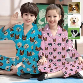 Kid's Pajamas Custom Sleepwear with Pet Dog Face Personalized Pajama Set For Boys&Girls 2-15Y