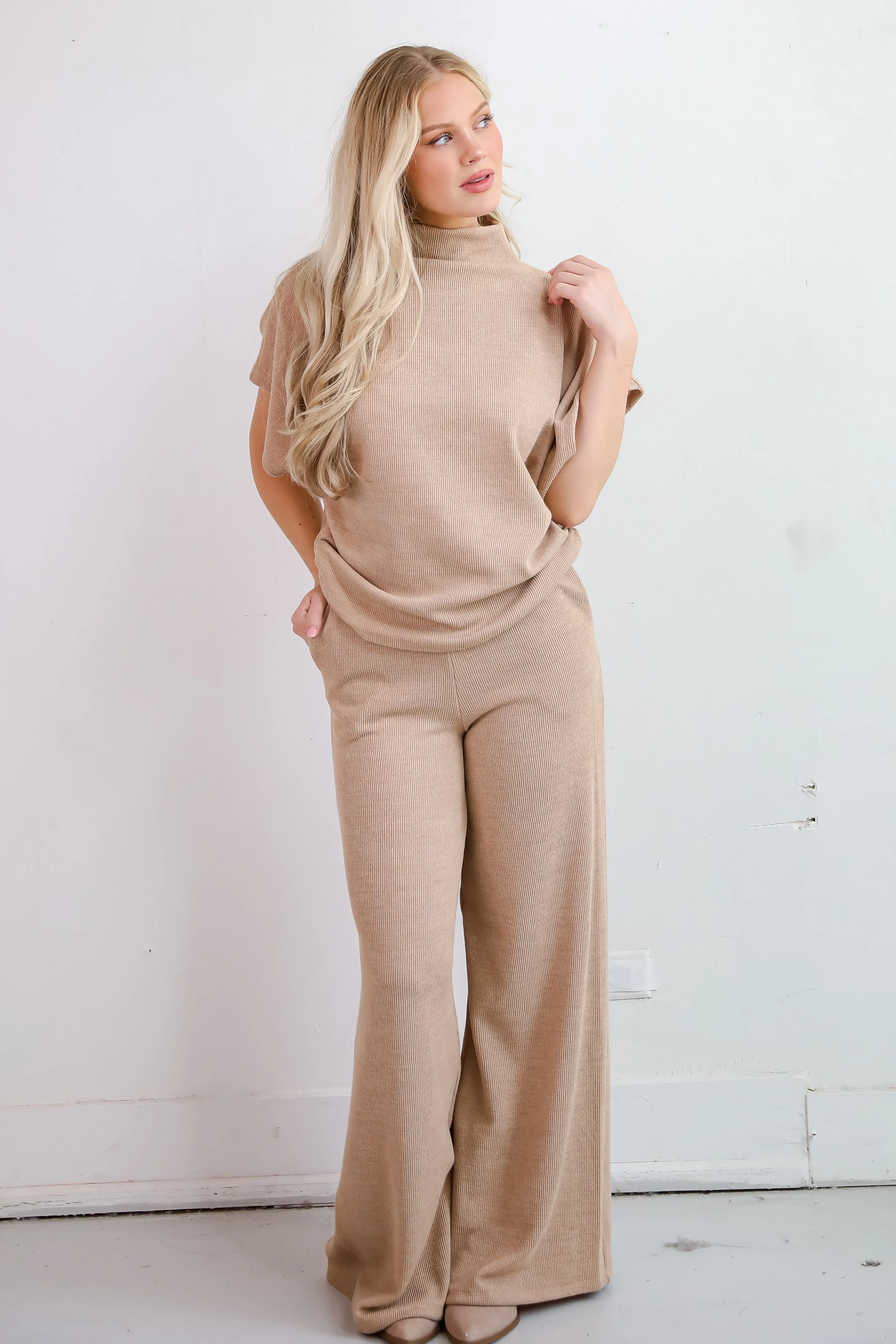 Luxe Coziness Beige Knit Wide Leg Pants