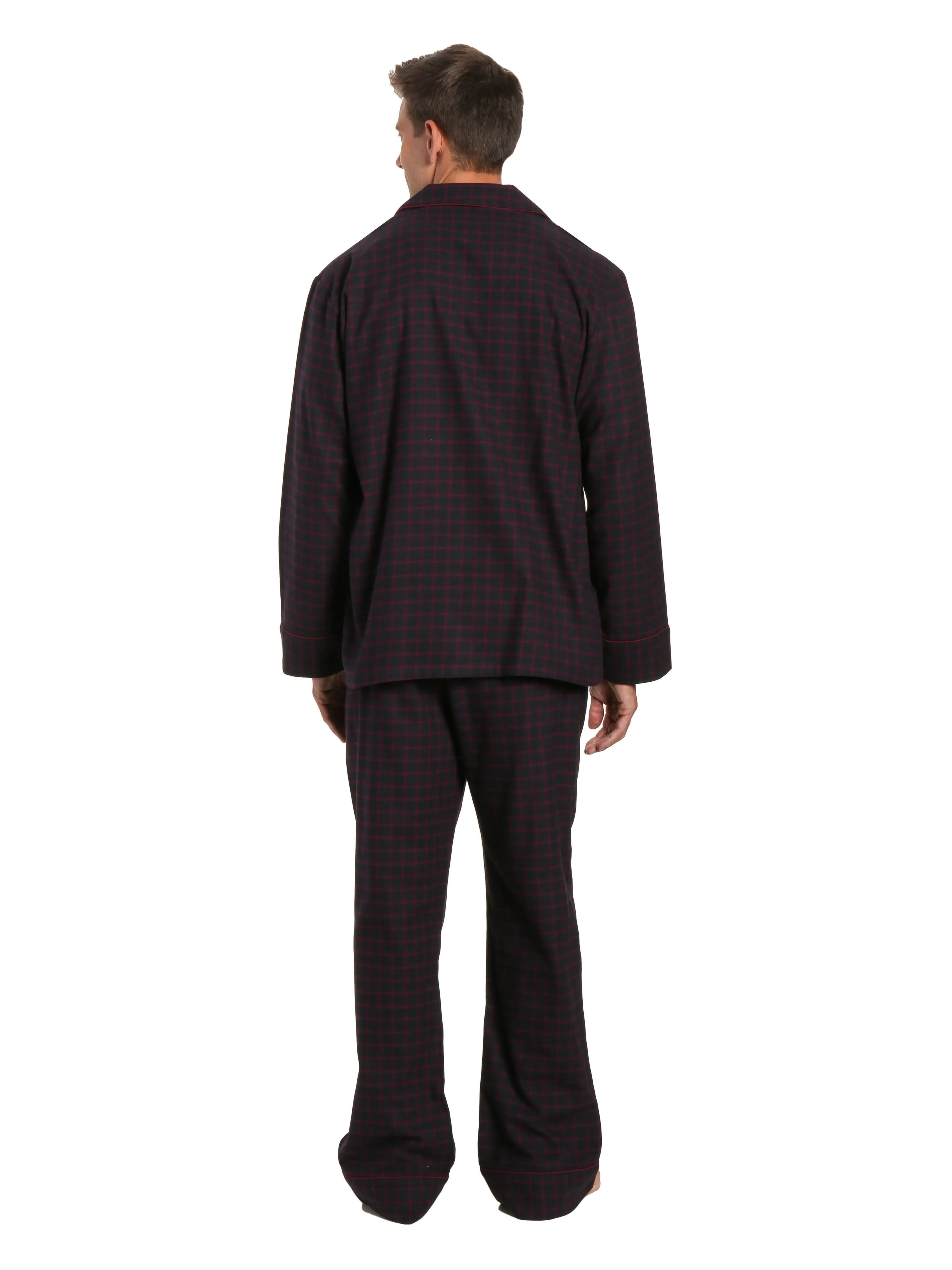 Mens 100% Cotton Flannel Pajama Set - Checks - Black-Fig