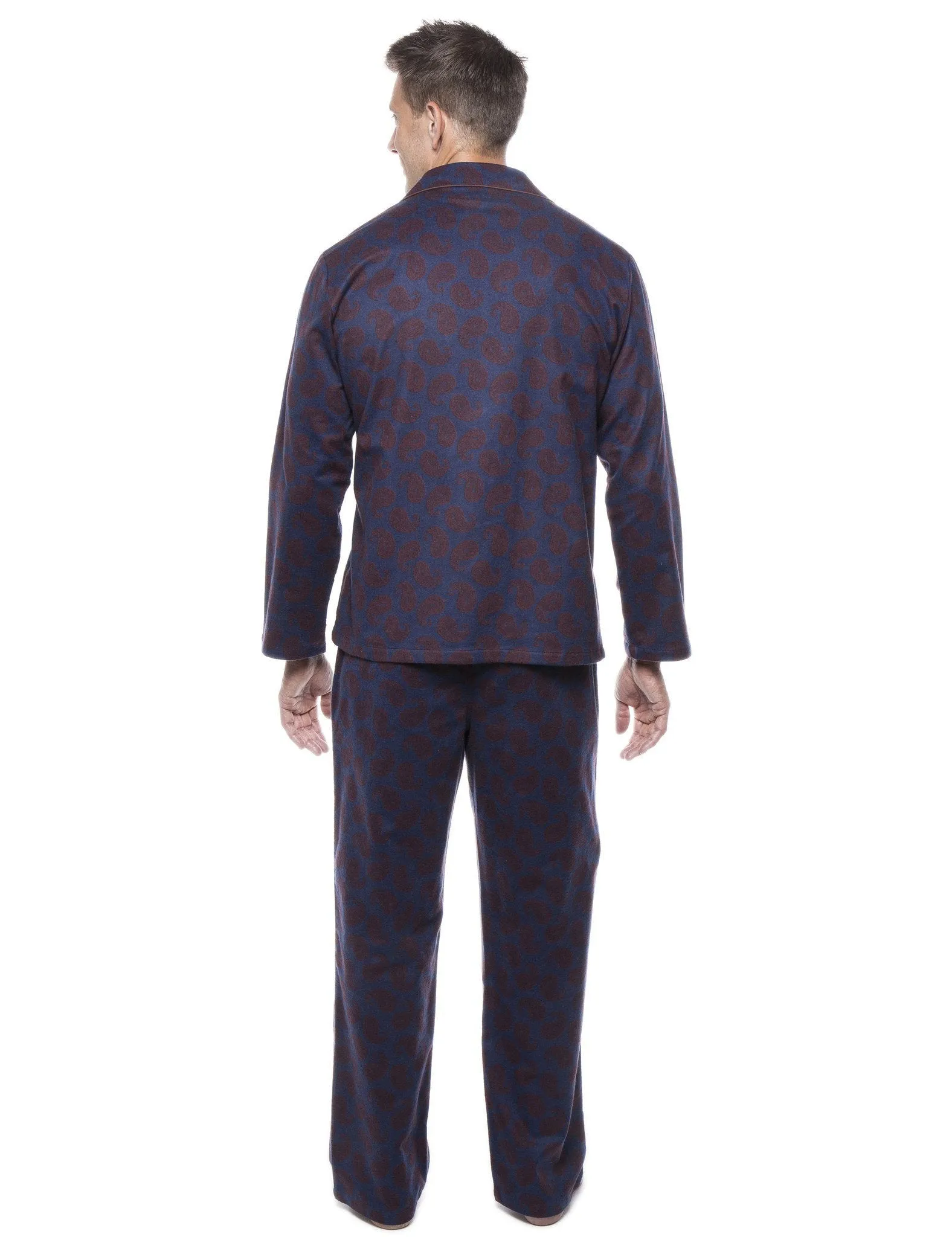 Men's 100% Cotton Flannel Pajama Set - Paisley Navy/Brown