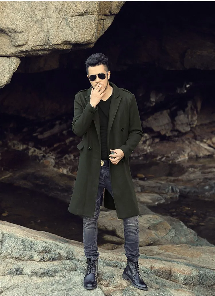 Men's Autumn/Winter European Style Woolen Slim Long Trench Coat