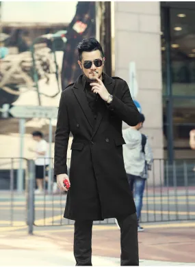 Men's Autumn/Winter European Style Woolen Slim Long Trench Coat