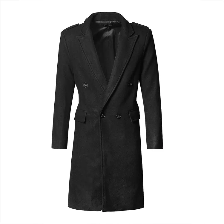 Men's Autumn/Winter European Style Woolen Slim Long Trench Coat