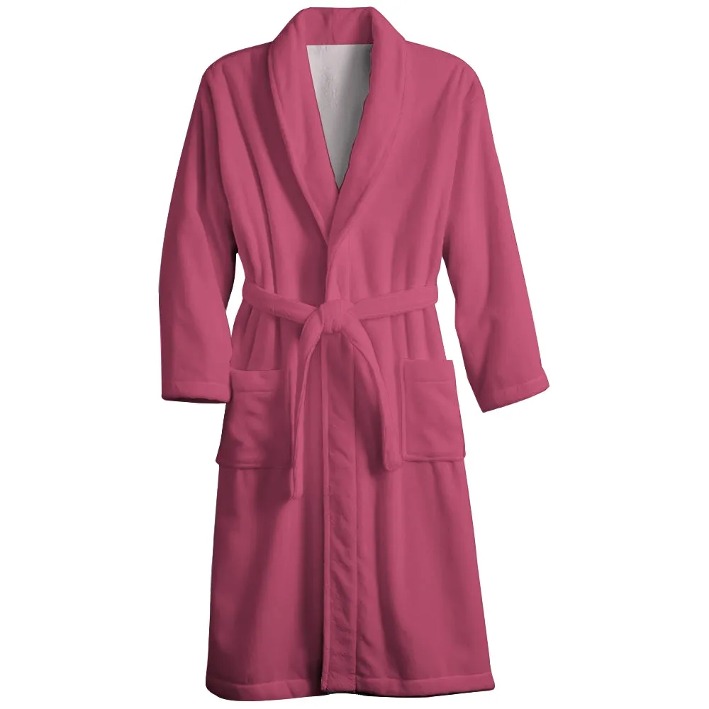 Mens Belt Rose Red Solid Color Fleece Lounge Robe