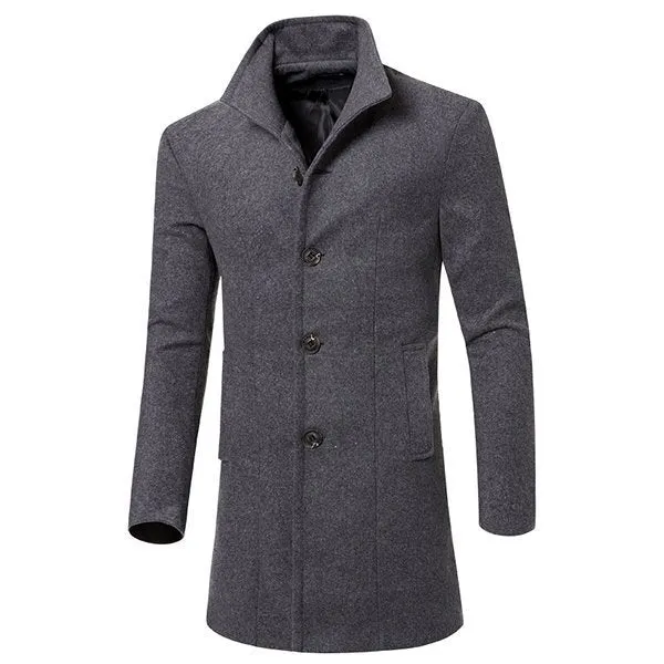 Mens Business Woolen Slim Fit Trench Coat