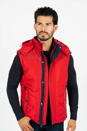 Men's Red Padded Hooded Vest w/ Faux Fur Lining