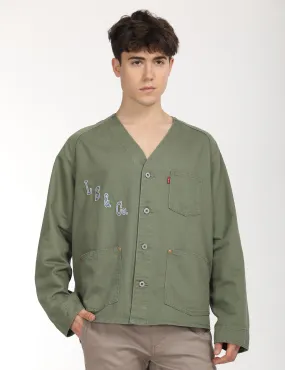 Men's Typographic Print Olive Jacket