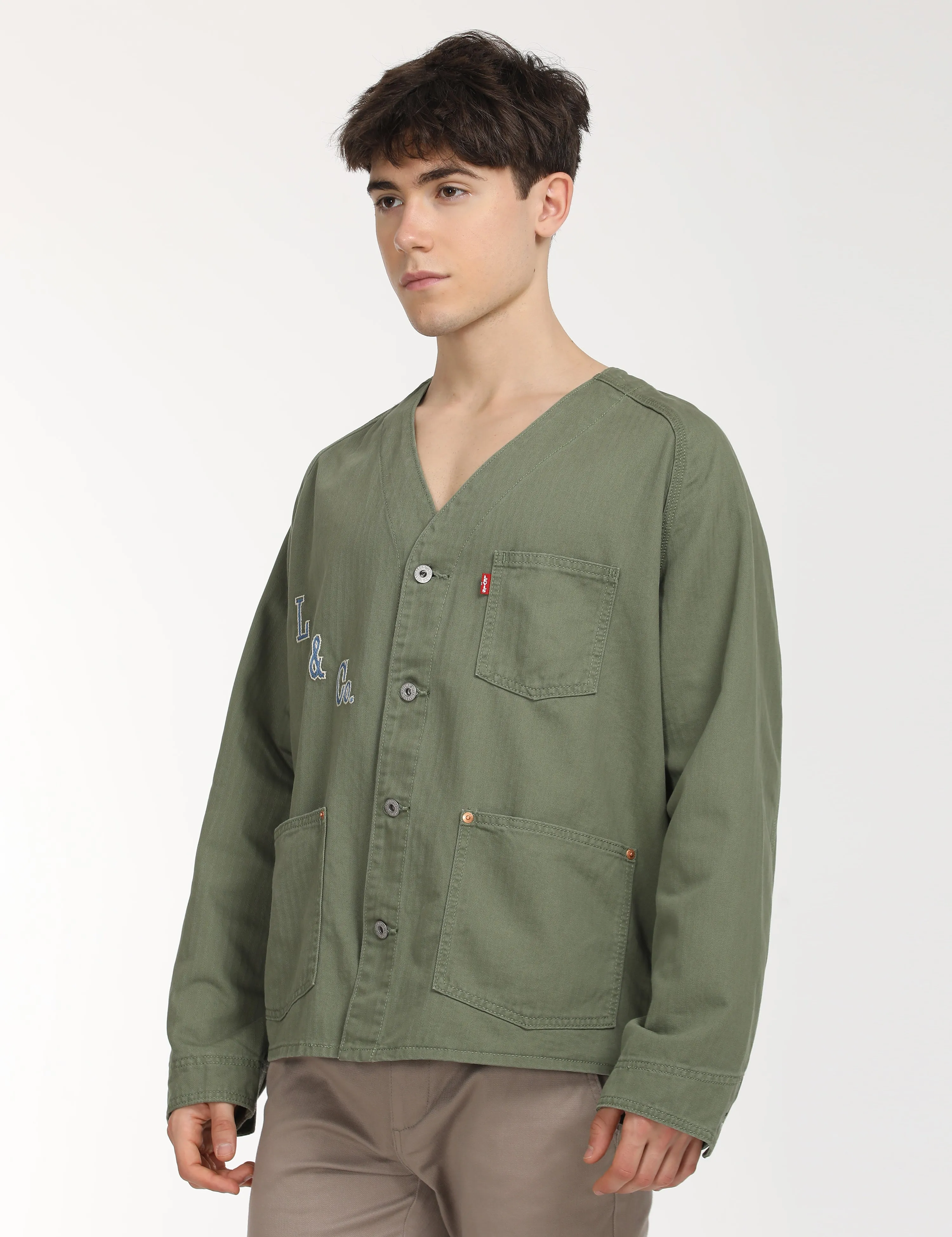 Men's Typographic Print Olive Jacket