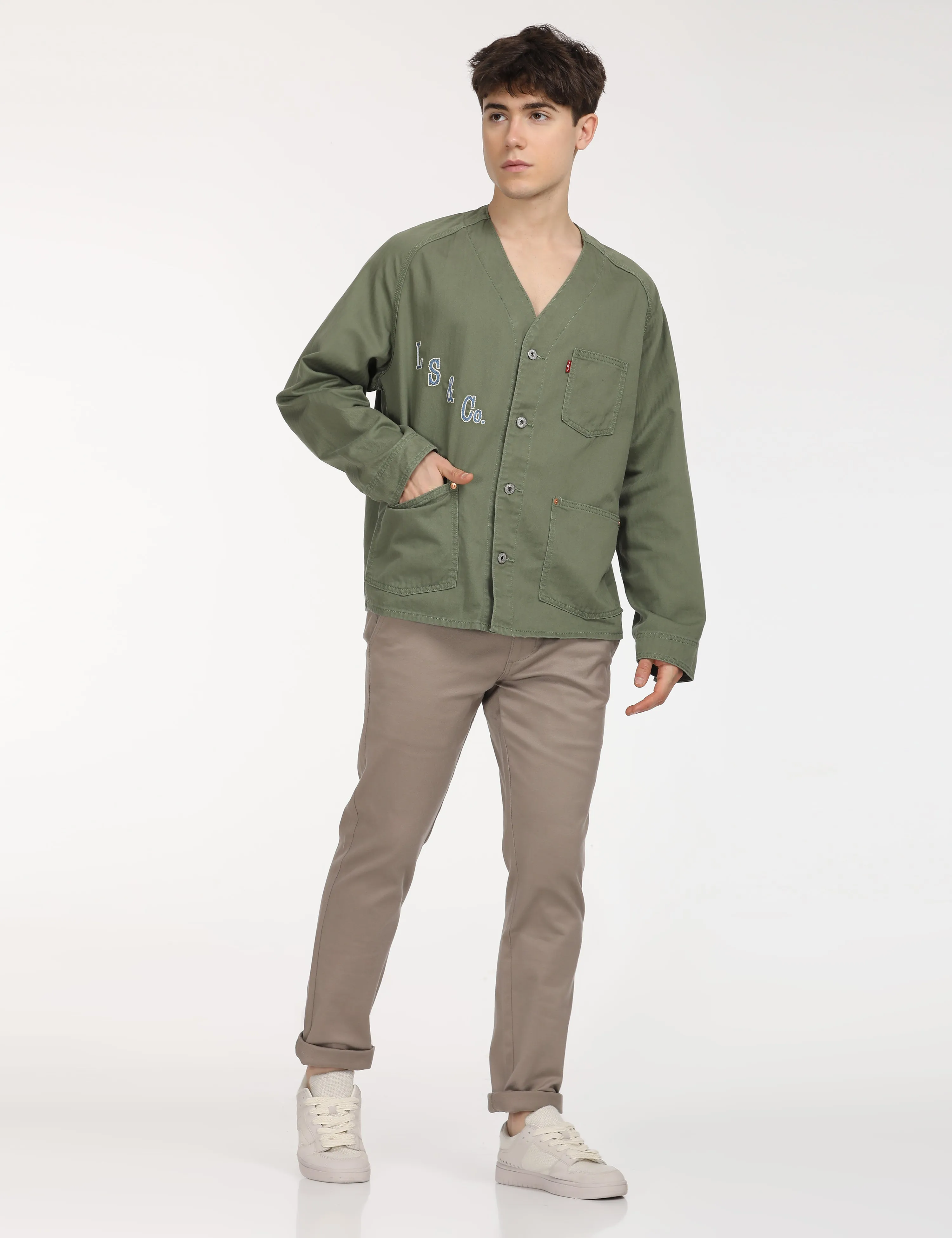 Men's Typographic Print Olive Jacket