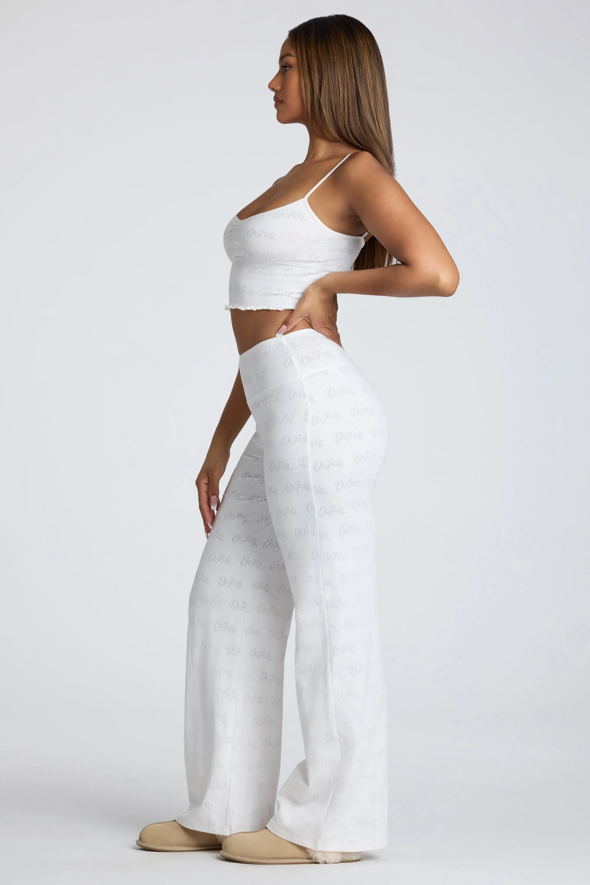 Mid Rise Straight Leg Pointelle Trousers in White