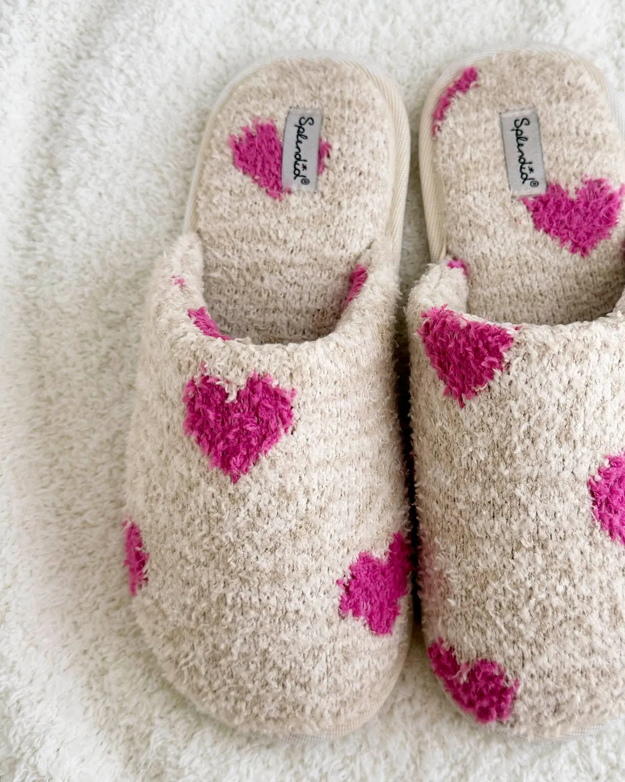 Oat Heather Pink Hearts Cozy Slipper Slide