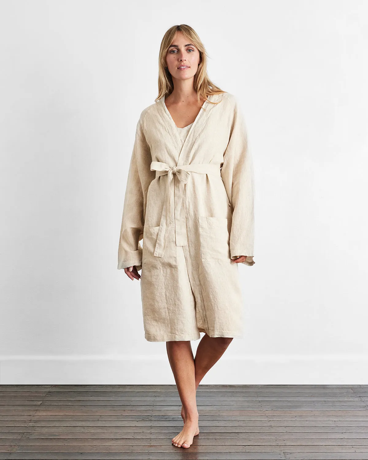 Oatmeal 100% French Flax Linen Classic Robe