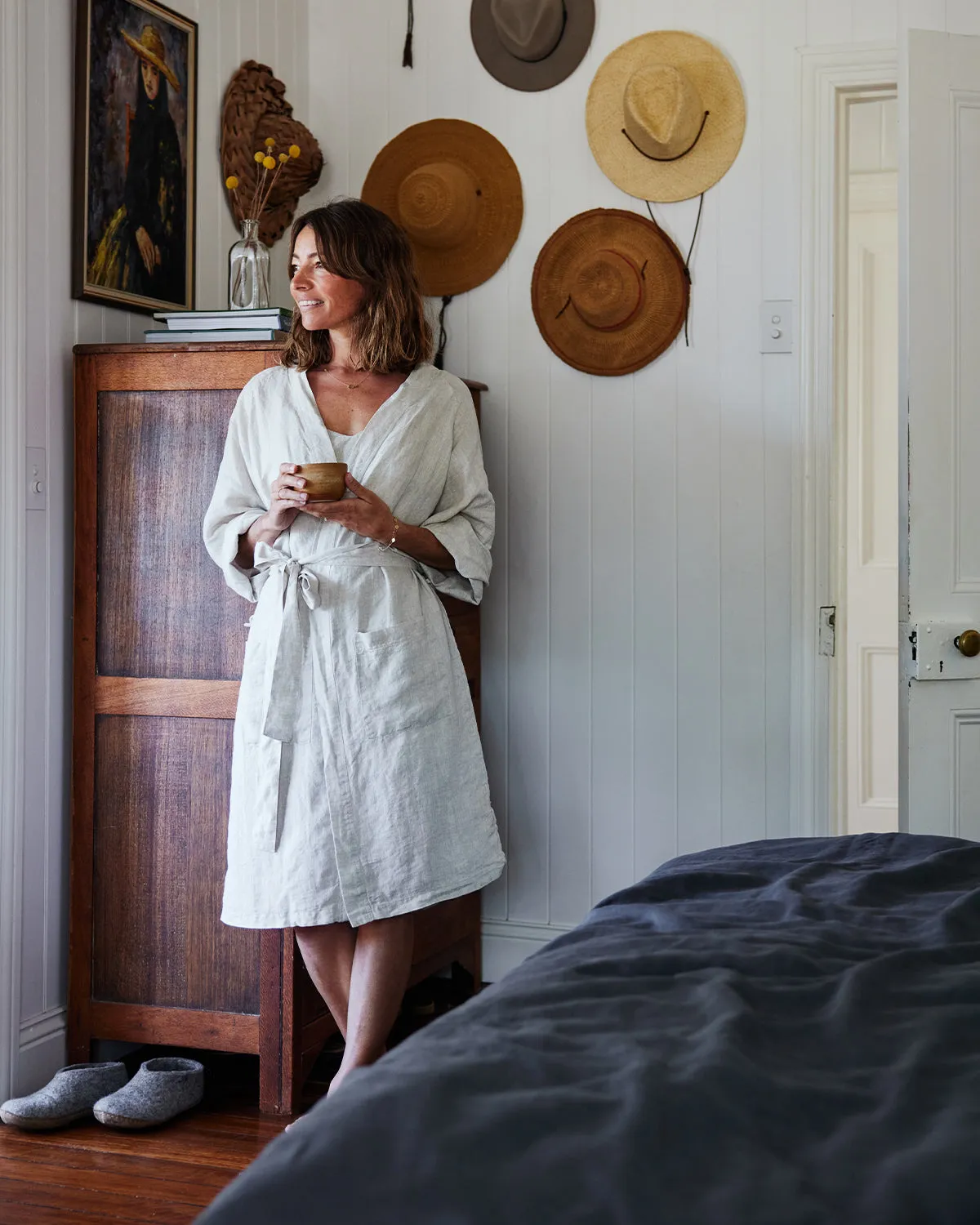 Oatmeal 100% French Flax Linen Classic Robe