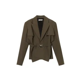 Olive Green Cross Lapel Trench Blazer Jacket