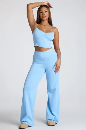 Petite Mid Rise Straight Leg Pointelle Trousers in Baby Blue