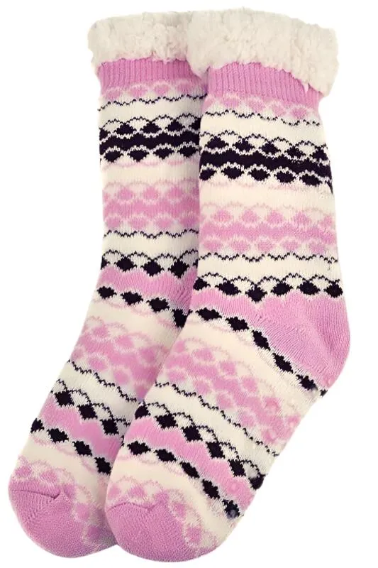 Pink and Brown Winter Pattern Sherpa Socks