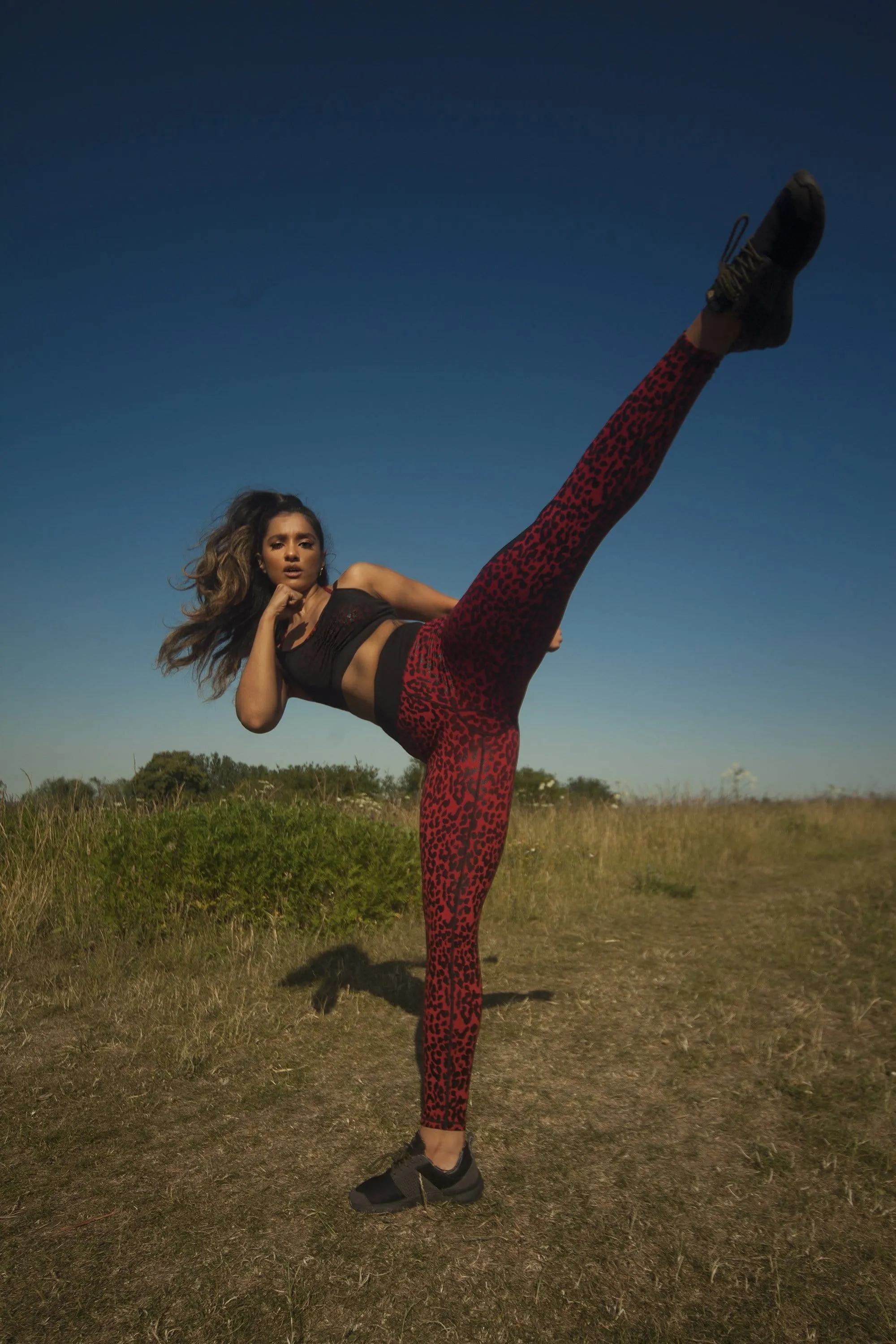 Red Wet Look Leopard Mesh Top