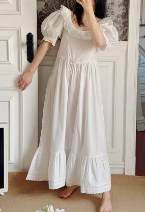 Retro Puff Sleeves Cotton Night Dress