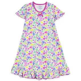 Sara's Prints Girls Colorful Hearts Short Sleeve Nightgown