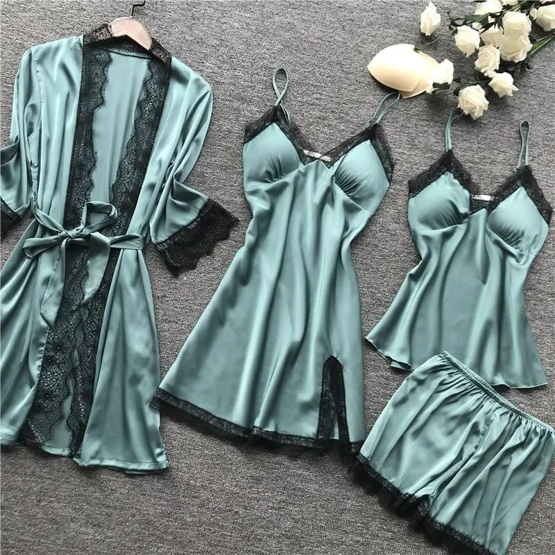 Satin Robe, Nightgown and Cami Set