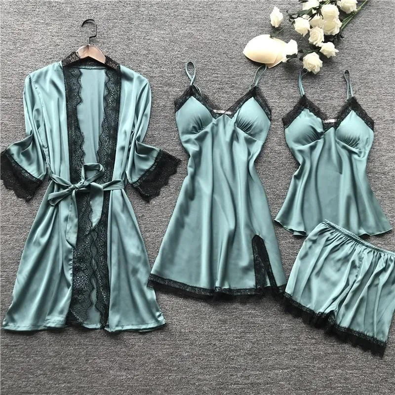 Satin Robe, Nightgown and Cami Set