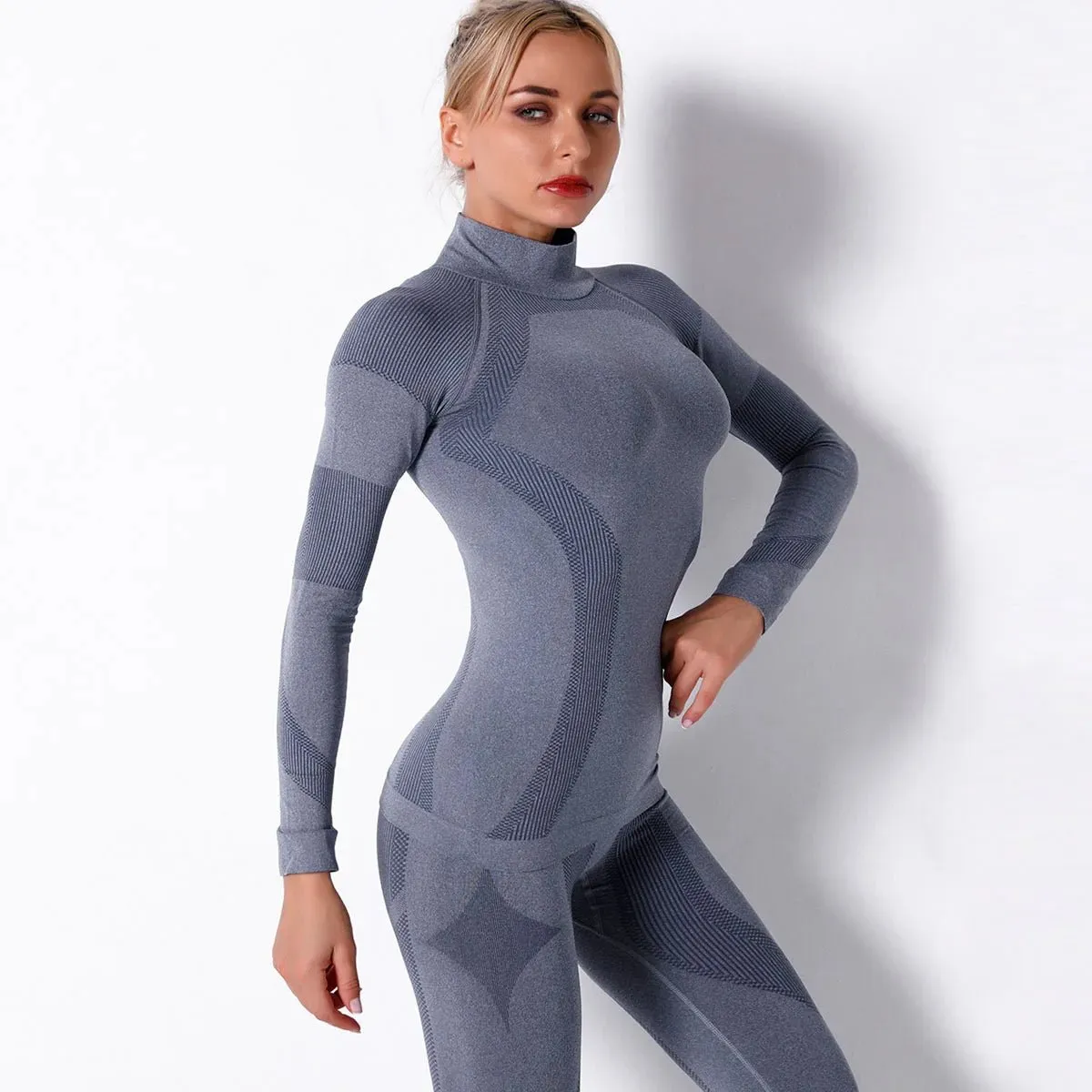 Seamless activewear Sports Stripe Long Sleeve Yoga Top - Quick-Drying Fitness Wear