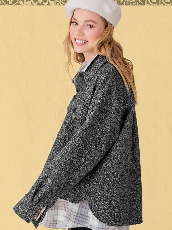 Textured Design Jacket with Front Pockets - Charcoal