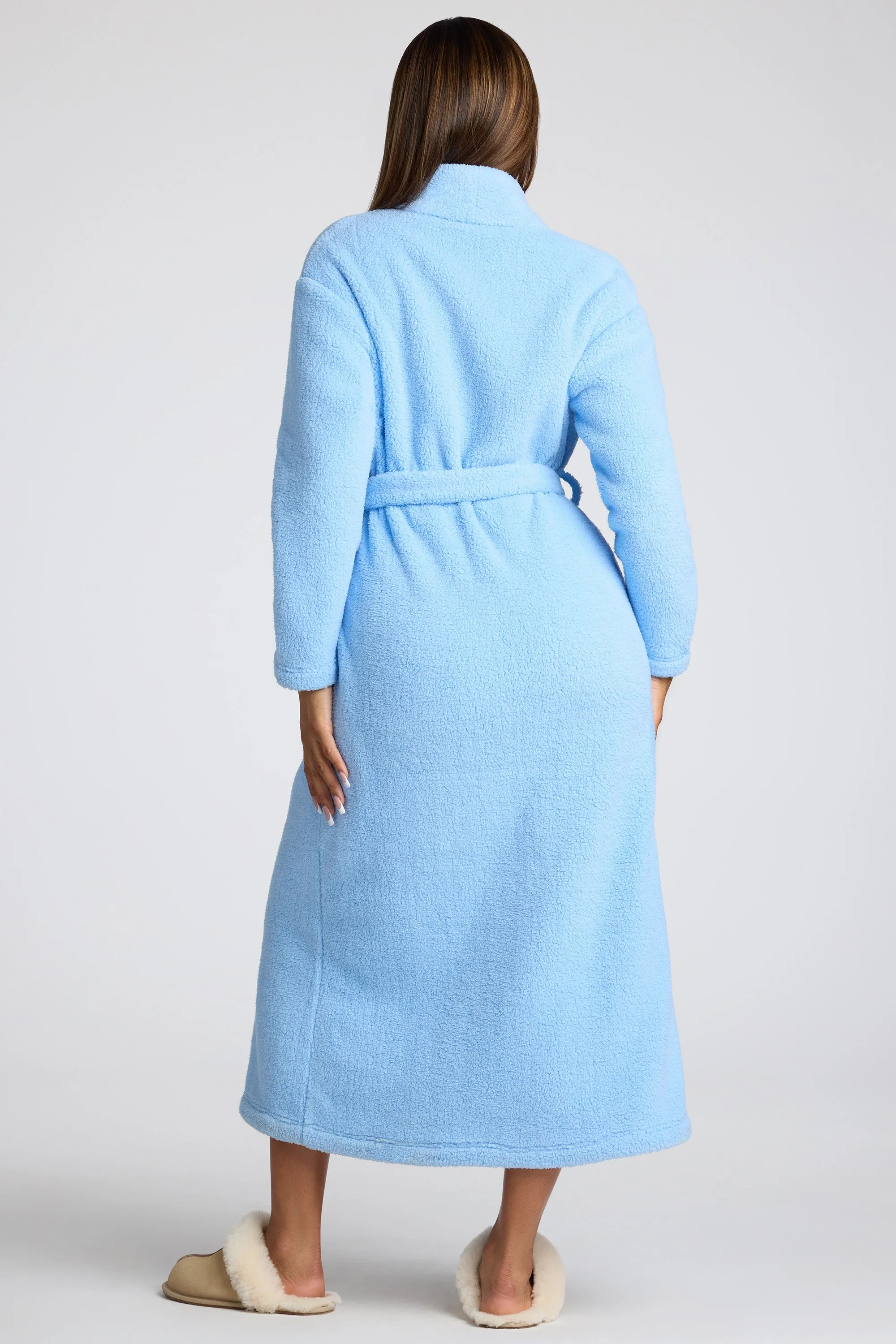 Tie Front Fleece Robe in Baby Blue