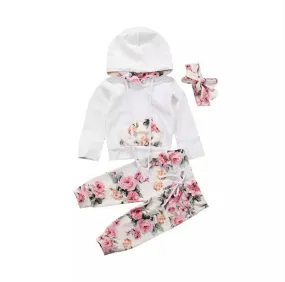 White Floral Hooded Set