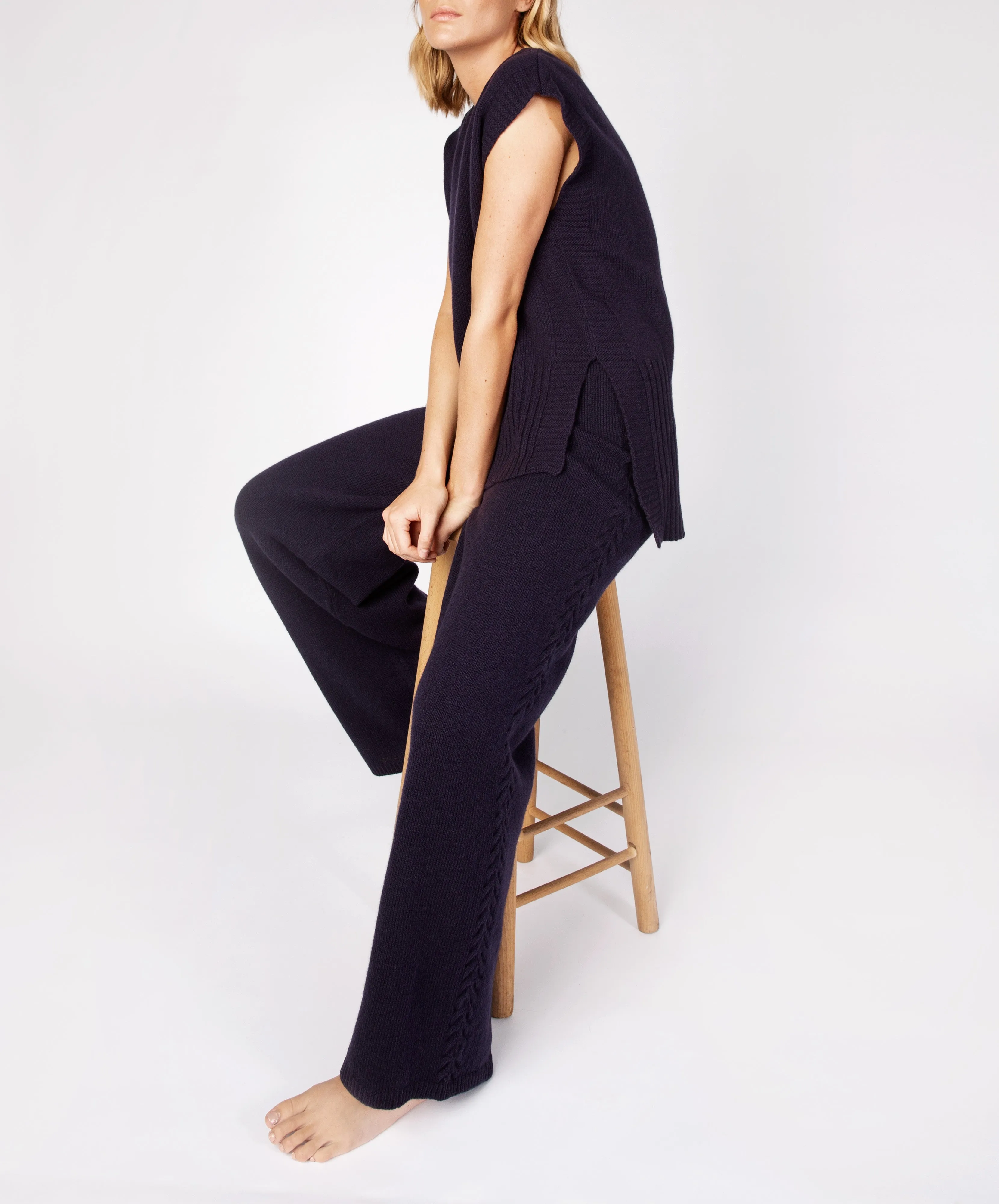 Wide Leg Jersey Trousers Midnight Blue