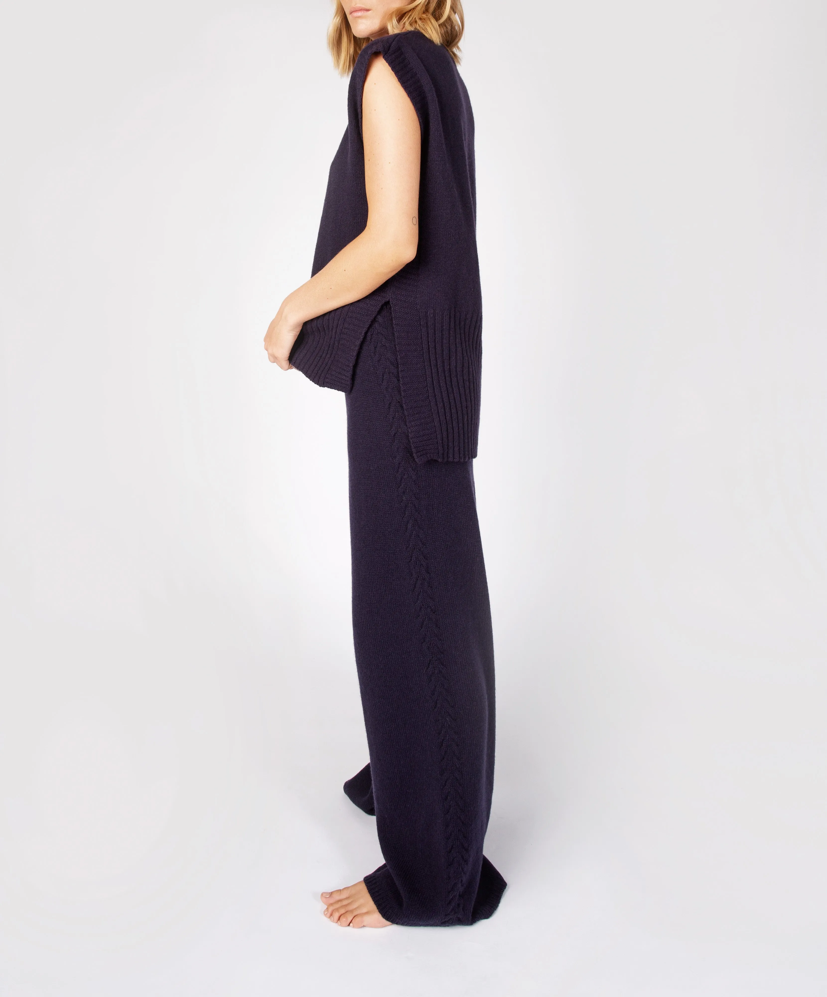 Wide Leg Jersey Trousers Midnight Blue