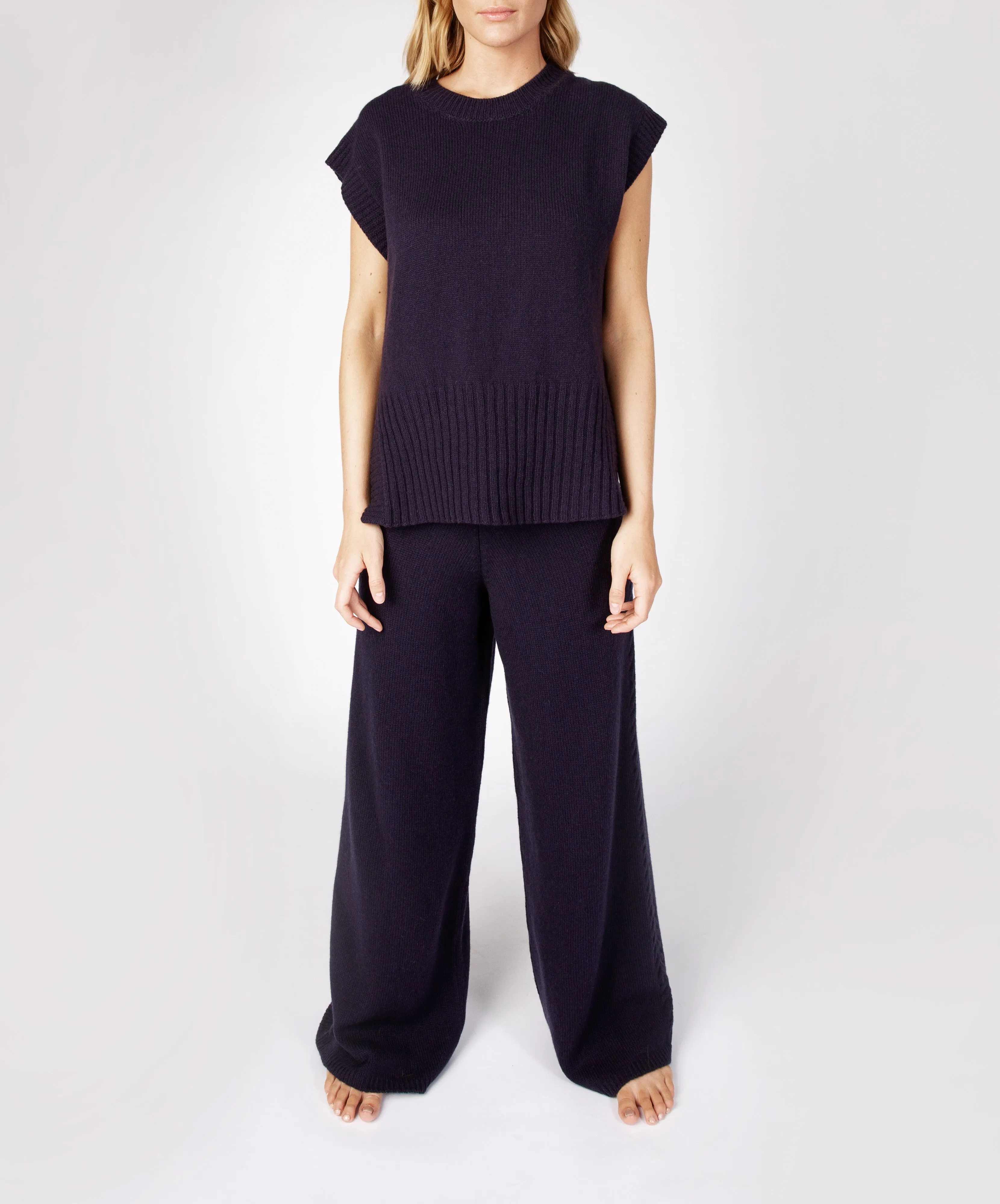 Wide Leg Jersey Trousers Midnight Blue