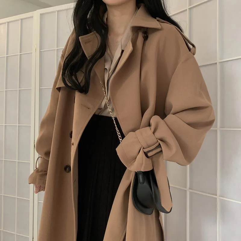 Wjczt Windbreaker Women's Spring Autumn New 2021 Korean Version of Medium and Long Short British Wind Over-the-knee Coat Jacket