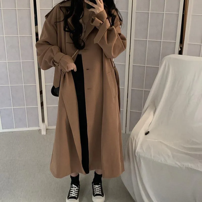 Wjczt Windbreaker Women's Spring Autumn New 2021 Korean Version of Medium and Long Short British Wind Over-the-knee Coat Jacket