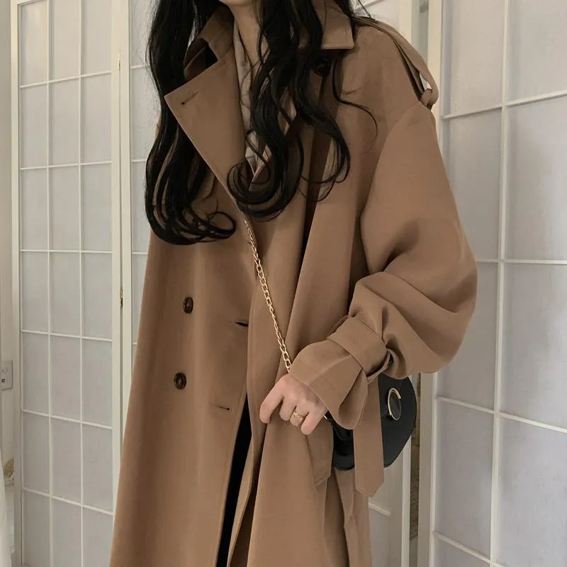 Wjczt Windbreaker Women's Spring Autumn New 2021 Korean Version of Medium and Long Short British Wind Over-the-knee Coat Jacket