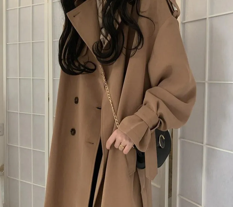 Wjczt Windbreaker Women's Spring Autumn New 2021 Korean Version of Medium and Long Short British Wind Over-the-knee Coat Jacket