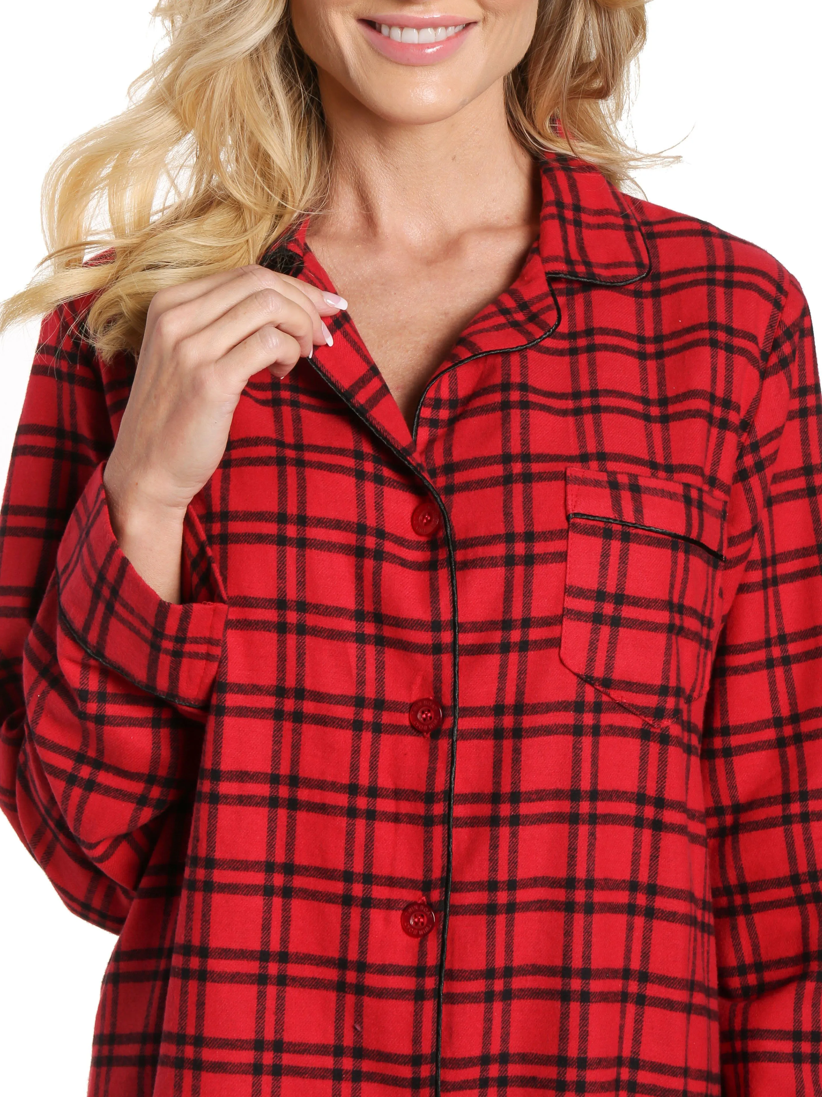 Womens 100% Cotton Lightweight Flannel Pajama Sleepwear Set