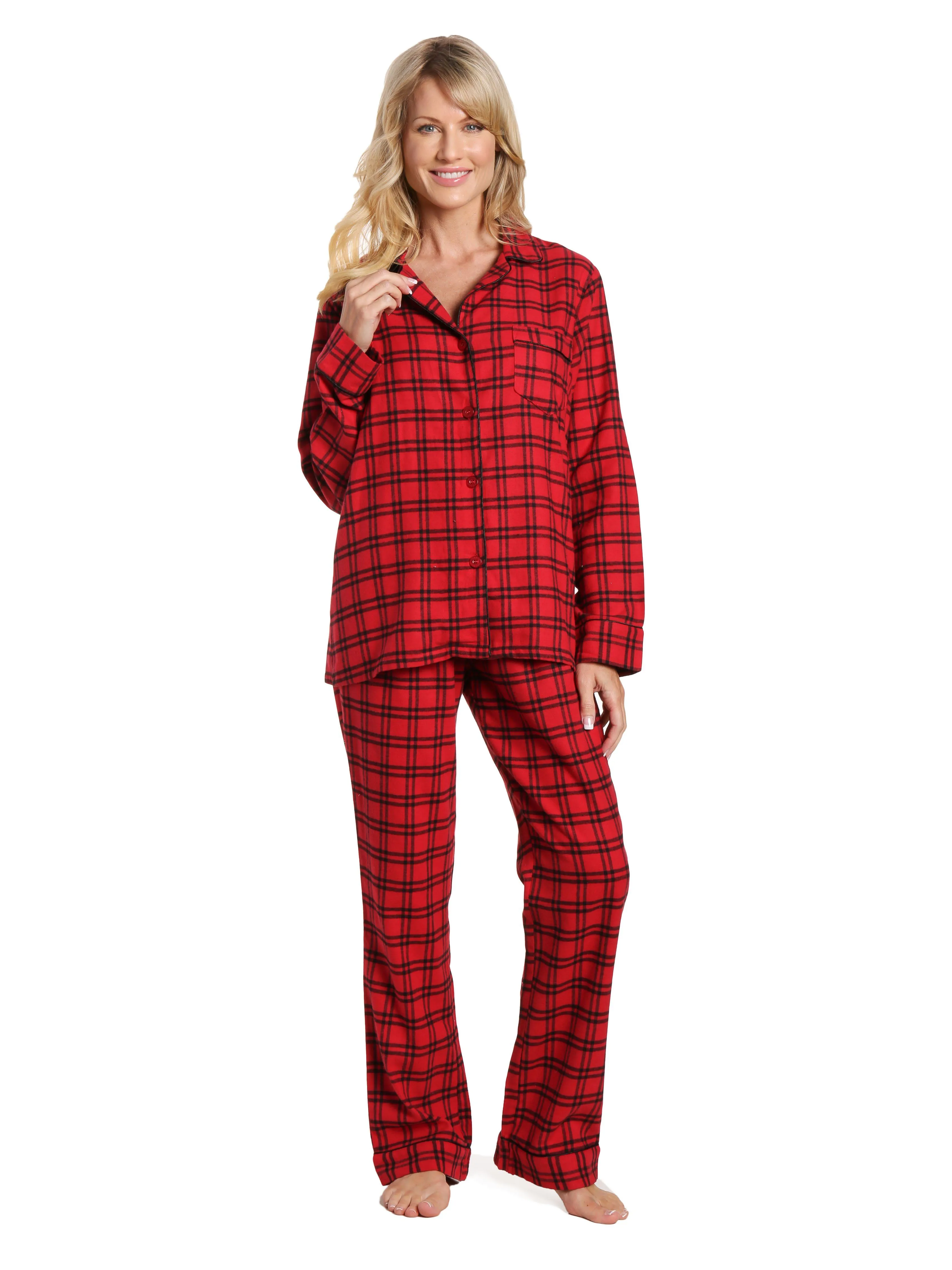 Womens 100% Cotton Lightweight Flannel Pajama Sleepwear Set