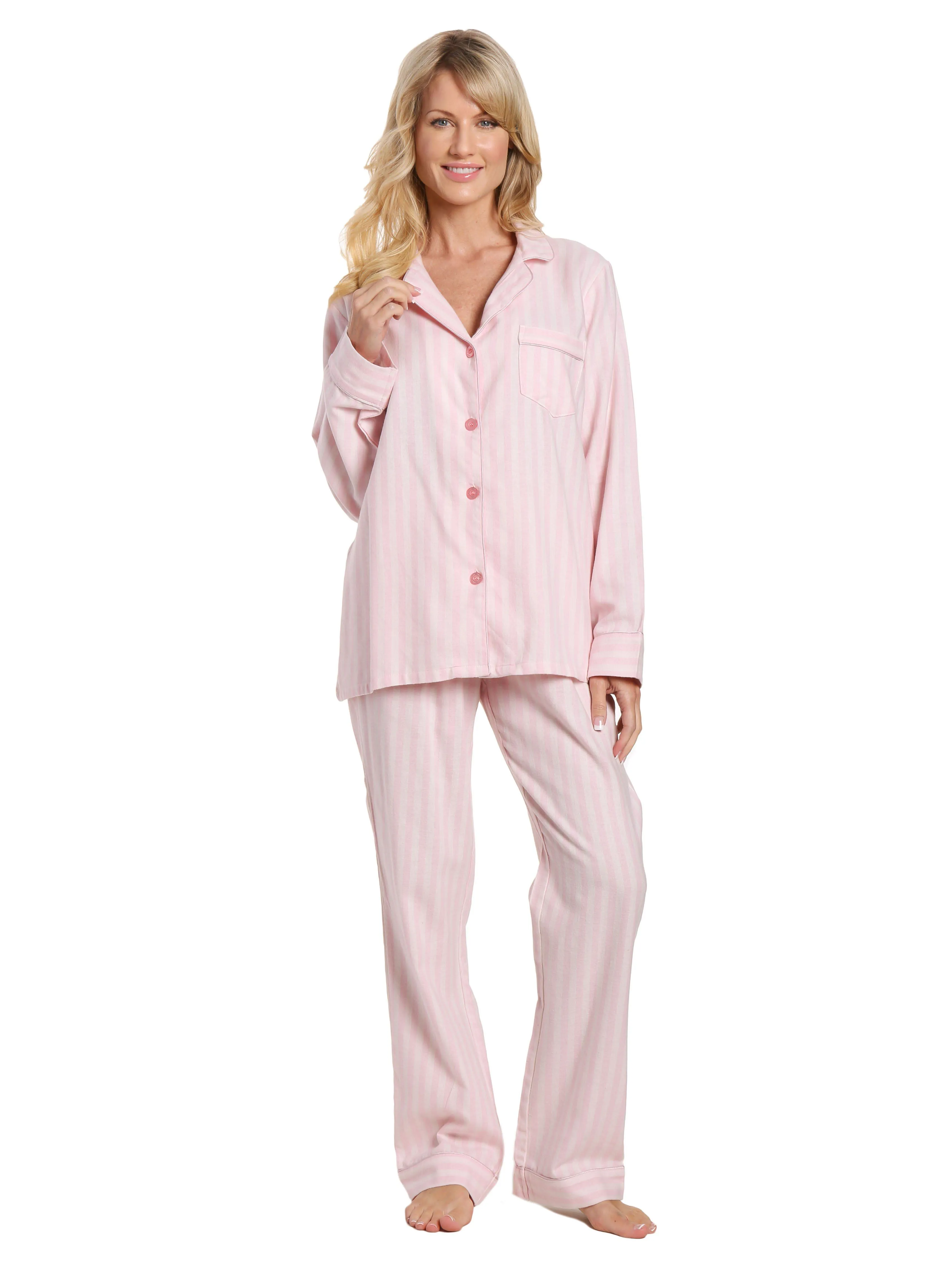 Womens 100% Cotton Lightweight Flannel Pajama Sleepwear Set