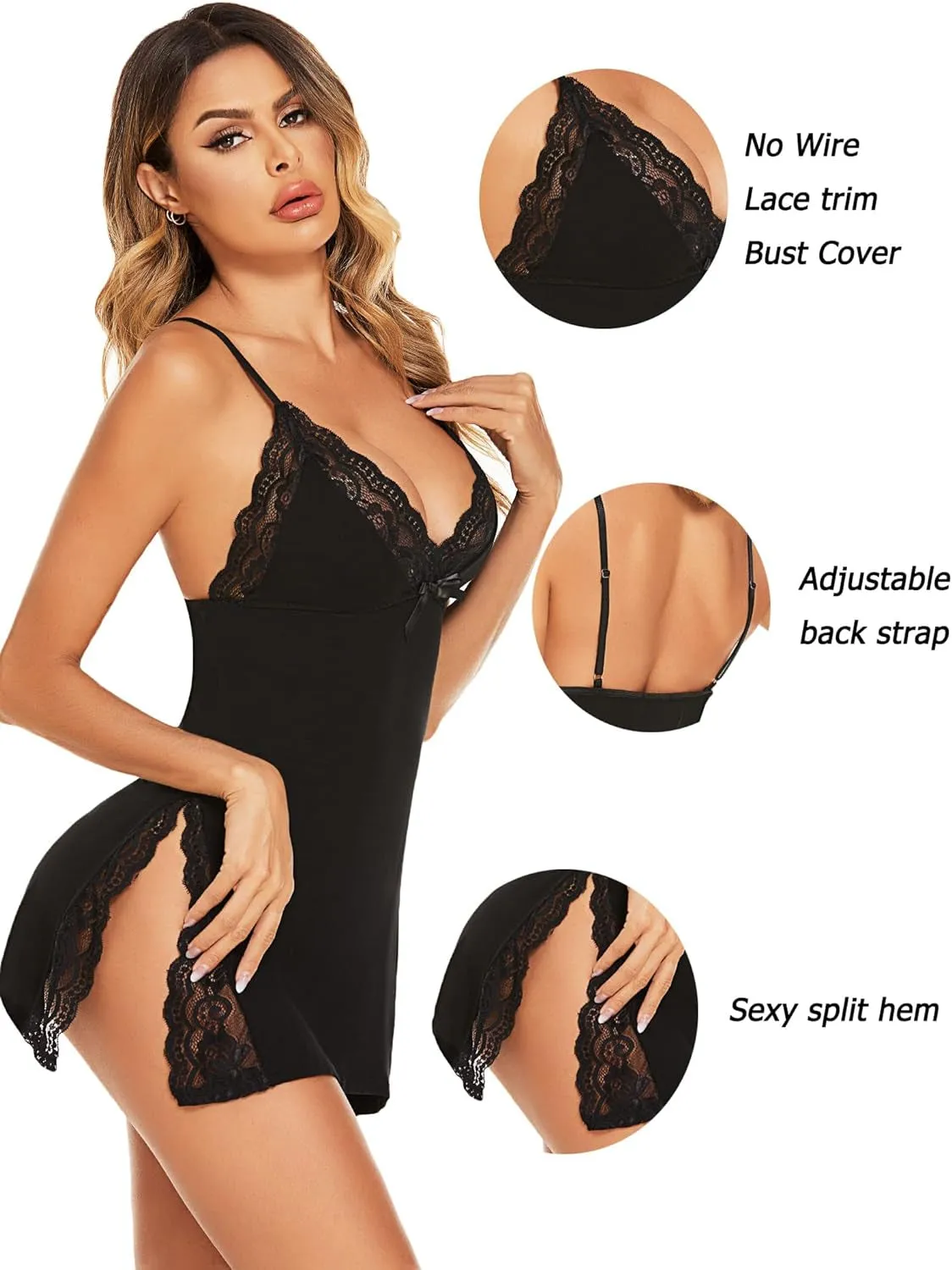 Women's Lingerie Sexy Nightwear Spaghetti Strap Nightgown Babydoll Chemise