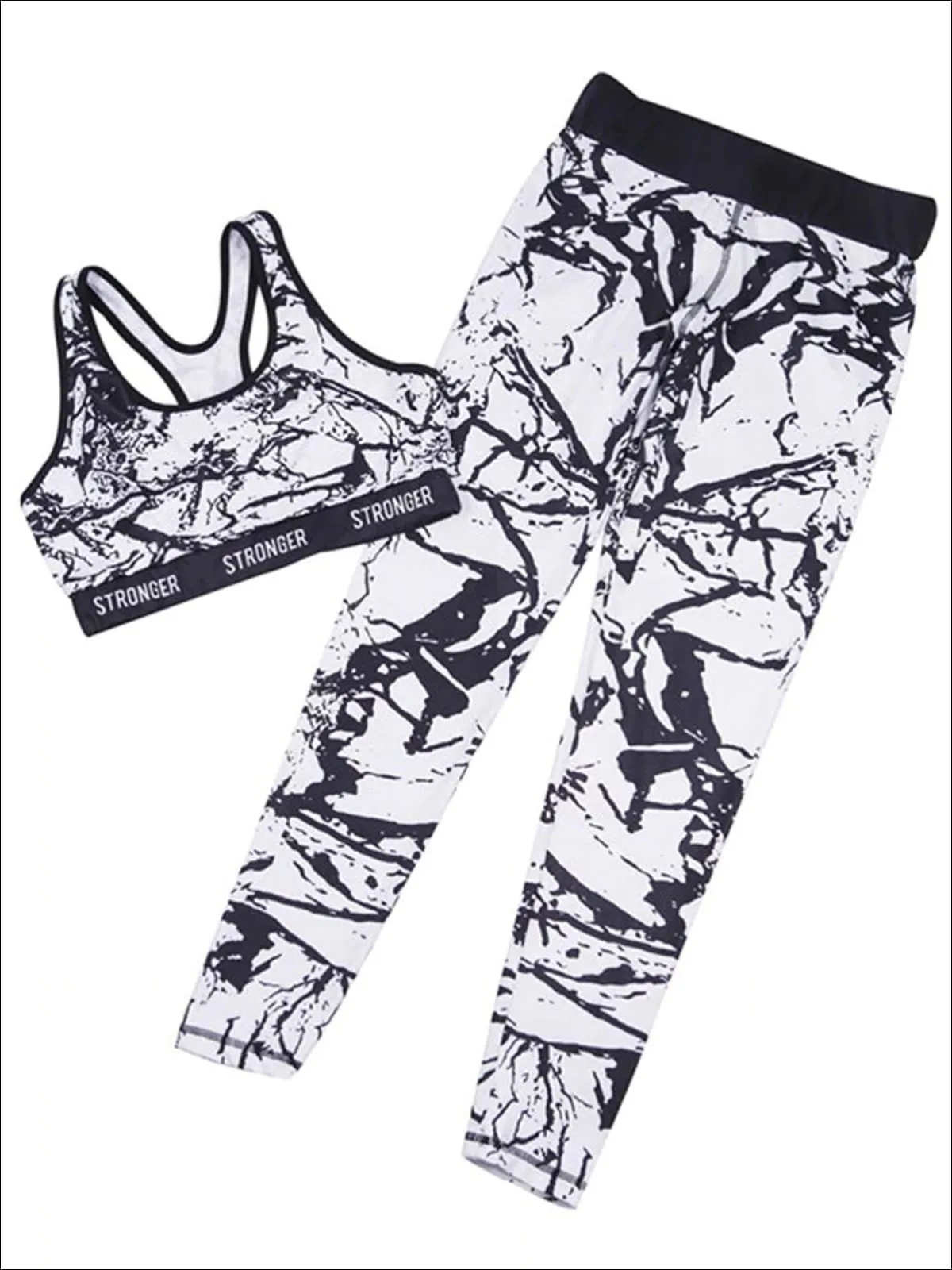 Women's Marble Print Banded Sports Bra And Matching Legging Set