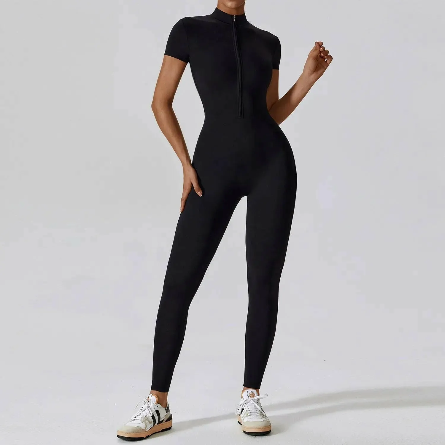 Women's Zipper Detail Yoga Bodysuit - Ultimate Comfort & Flexibility