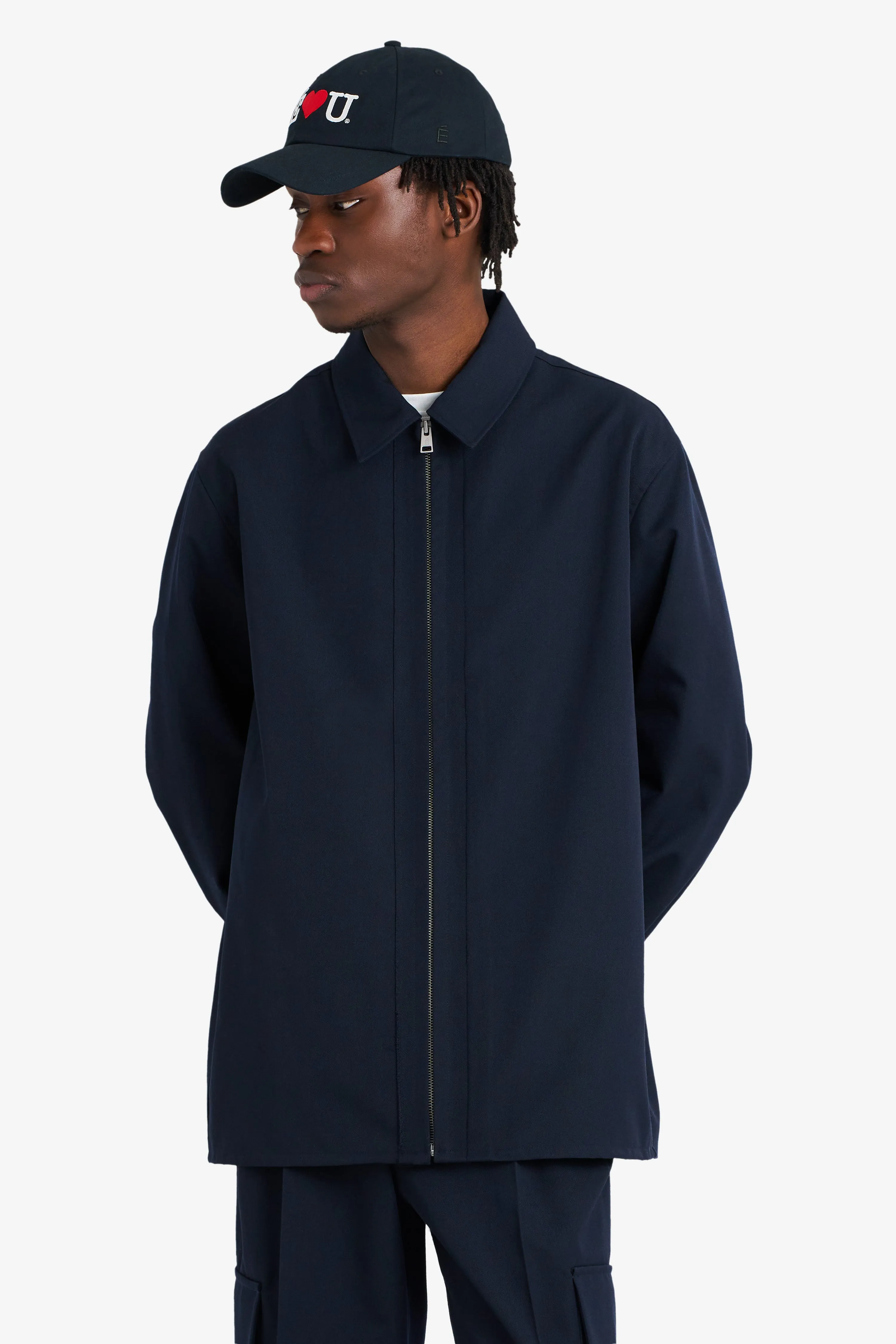 WOOL ZIPPED OVERSHIRT NAVY